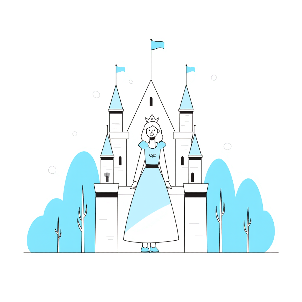 a princess standing in front of a castle