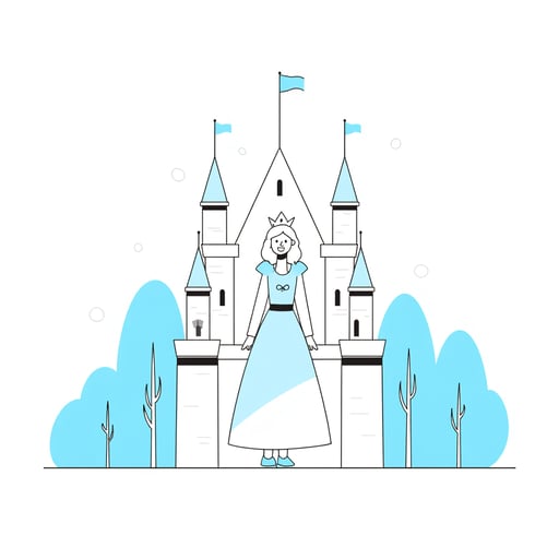 a princess standing in front of a castle