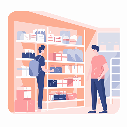 man receives goods in a store, minimalistic illustration, pastel colors, vector