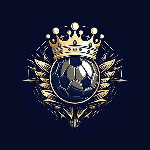 soccer team logo with a royal crown and a soccer ball concept art, illustrator vector