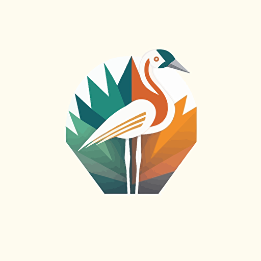 logo design, beautiful geomteric stork , geometric oak leaf, simple geometric vector, happy vibe