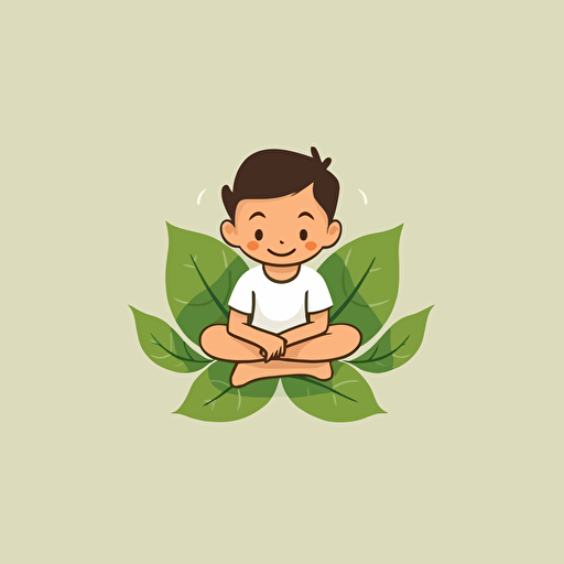 vector logo design, childs drawing, kid sitting on a leaf, simple