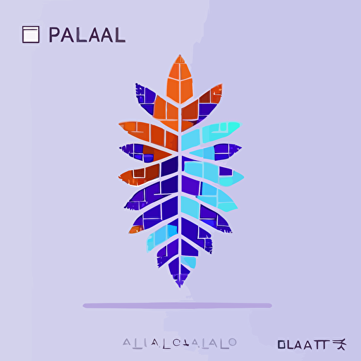 simple minimal logo of digitalized leaf, robot, pixel art, matrix code, flat vector logo, blue purple orange gradient, simple minimal, style of Paul Rand