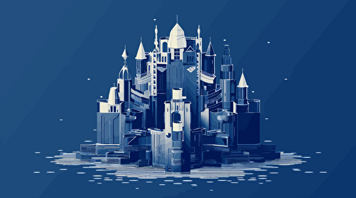 Stunning vector art castle made of hard drives, minimalism, blue and white