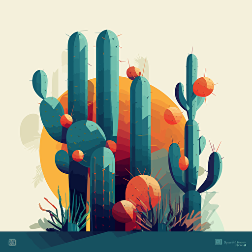 vector art, cactus illustration, simple shapes, minimalist, printmaking, vibrant colors