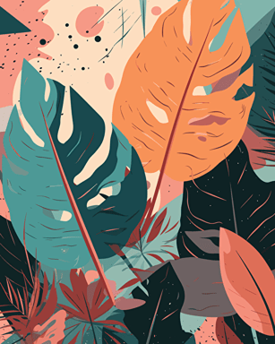 leaves, retro aesthetics, vector image, sticker design, pantone colors