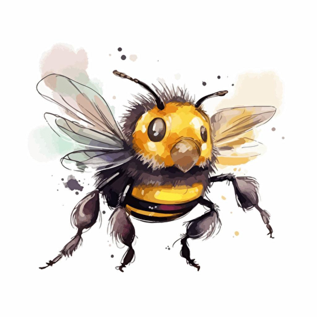 bumblebee, detailed, cartoon style, 2d watercolor clipart vector, creative and imaginative, hd, white background