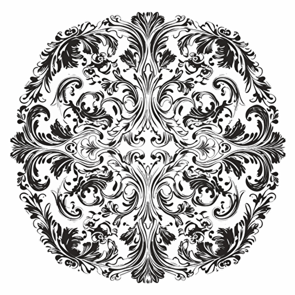damask pattern element vector on white round