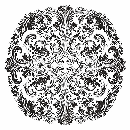 damask pattern element vector on white round