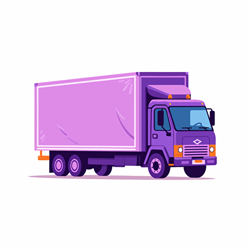 purple moving truck, vector, flat, cute, white background v5