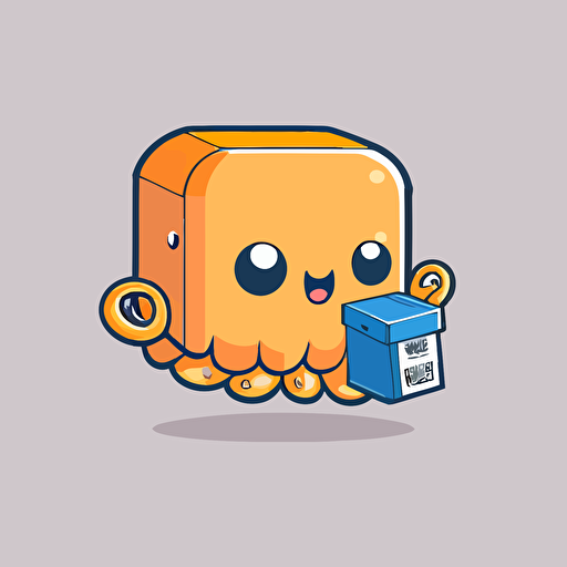 mascot logo of an octopus holding a small box, simple, vector, anime, 2d,