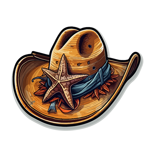 vector art sticker of cowboy hat with a starfish, no background