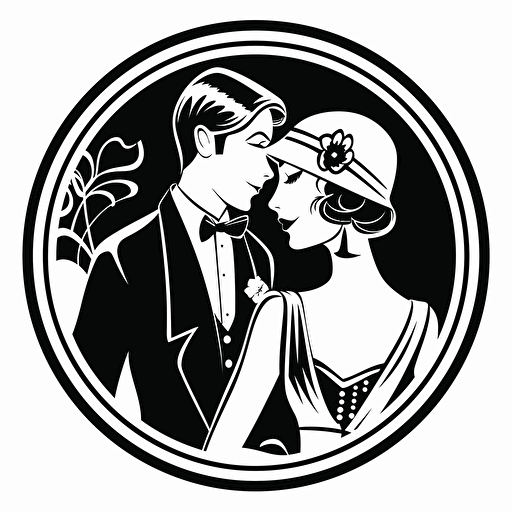 a logo in black and white for a wedding, simple, romantic, vector art, no gradients, big contrast