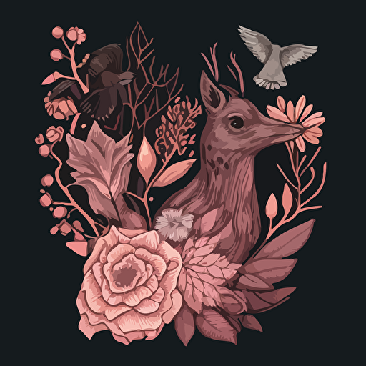 vector Drawing of fine line animals and florals
