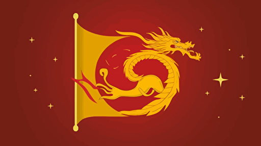 space-themed red and gold dragon flag with chinese stars, futuristic and minimalistic government flag design, vector emblem