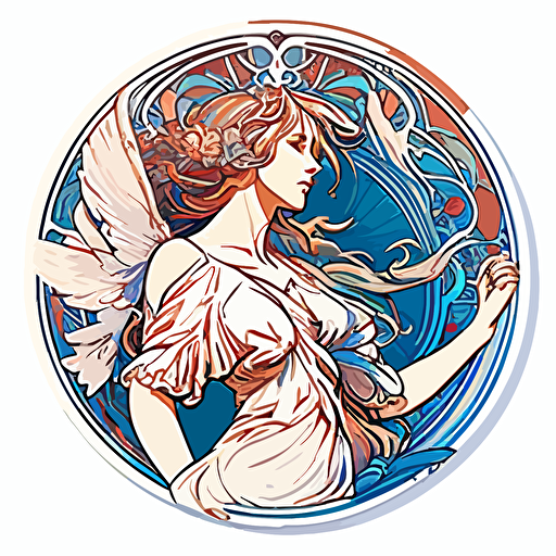 vector 2d creative design style with great detail and incredible artistic perception artifact Alphonse Mucha circle with a white background, edge frame has amazing design detail with blue white red vivid contrast flying disc frisbee ethereal