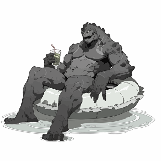 The Creature fromt eh black lagoon relaxing on a pool float. Vector icon, white background rtx on