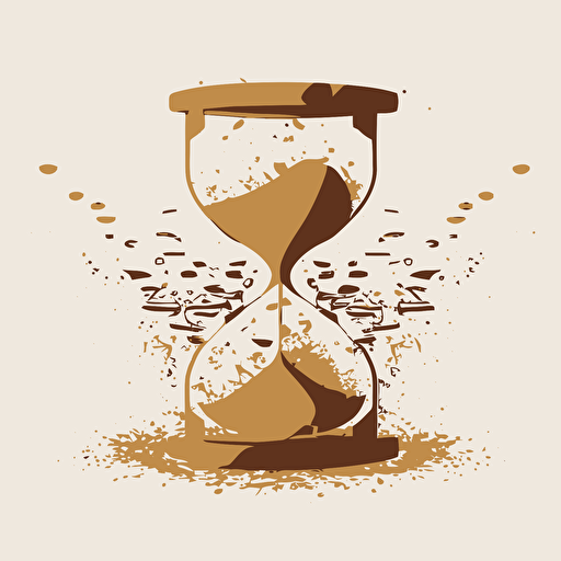 sketch of sand clock exploding in the middle floating musical notes, simplistic, flat, vector