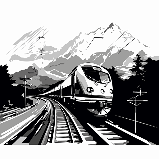 vector black and white art of passing by train, black and white illustration, simple