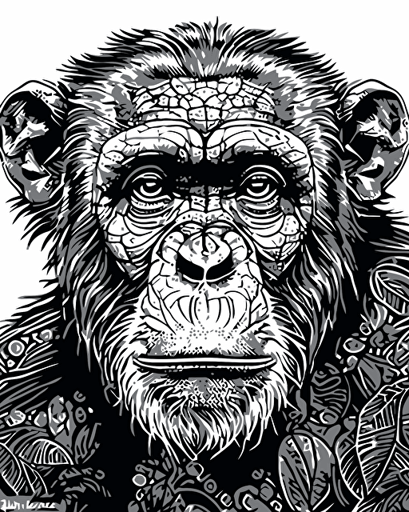 Coloring page for adults, mandala chimpanzee, no text, high detail, lineart, vector, no shading,