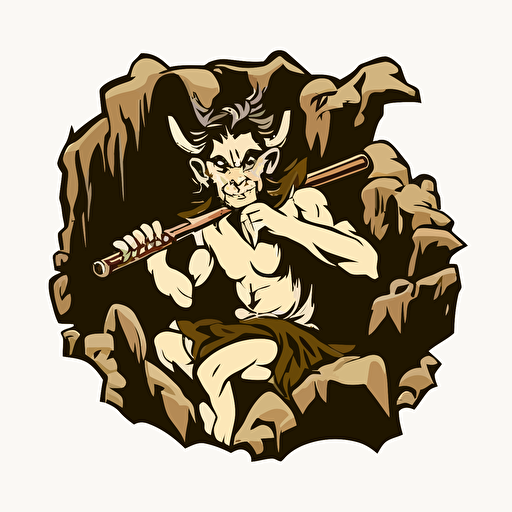 faun playing the flute in a rock band, vector logo, vector art, emblem, simple cartoon, 2d, no text, white background