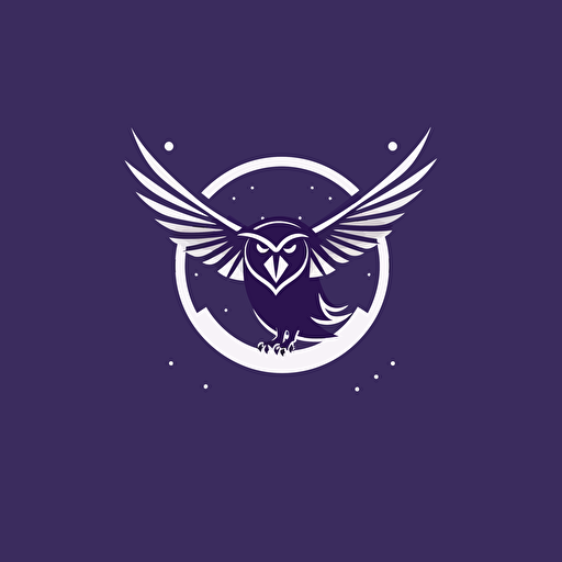 flying owl wizard vector negative space logo, purple, one color, simple