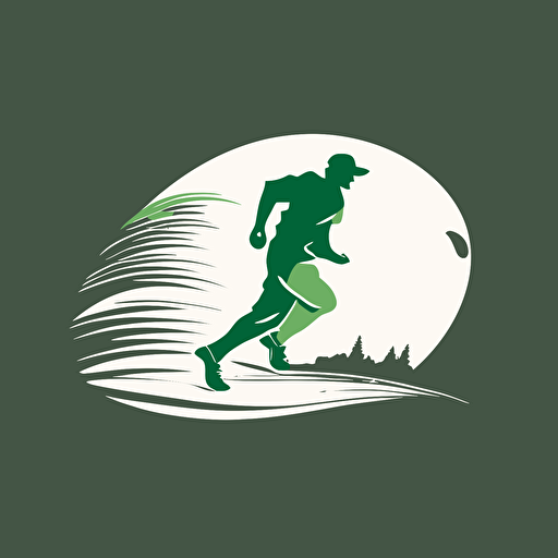 a logo no text, simplistic logo, vector style, a man golfer chasing/running at a golf ball. side profile. Green colors.