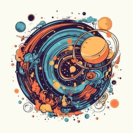 a beautiful astronomy design in detailed drawing style + simple vector + bright colors on a white background