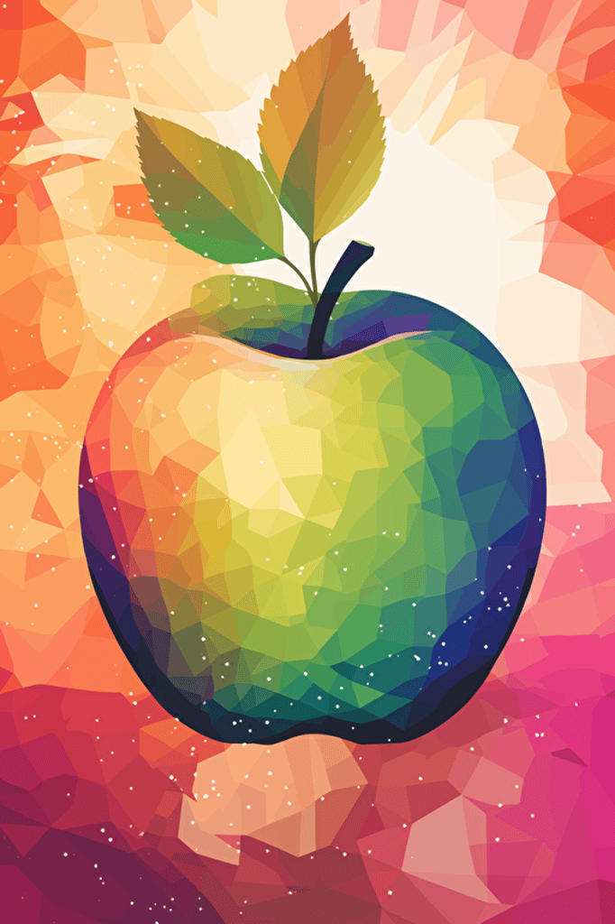 open apple illustration with square framed botanical ornaments simplified illustration with a shinning sun using the illustrator illustration styles, vectorized, moder pantone colorful pallet