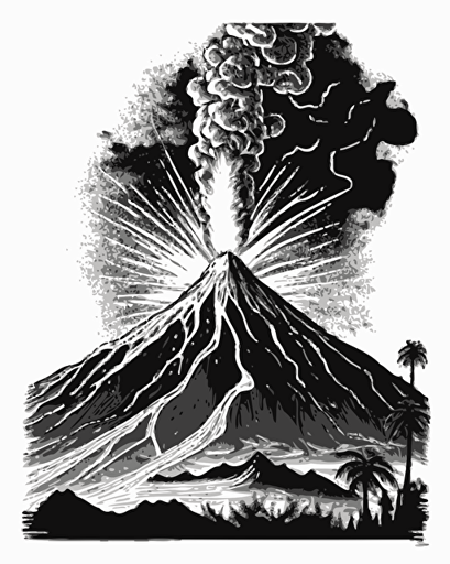 volcan erupcionando , low details, vector for color, black and white for coloring page, full hd,