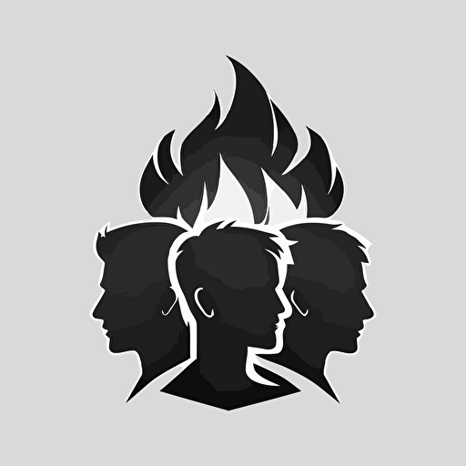 Create a simple vector-style profile picture for a Steam profile, featuring three stylized flames stacked inside one another. The base flame should be black, the middle flame should be grey, and the smallest flame should be white. The overall design should be minimalist and monochromatic, ideal for a clean and modern profile picture