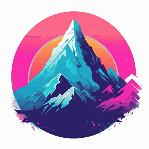 design, only use pink, purple, light blue and white, mountain peak surrounded by energy, vector image, styilized