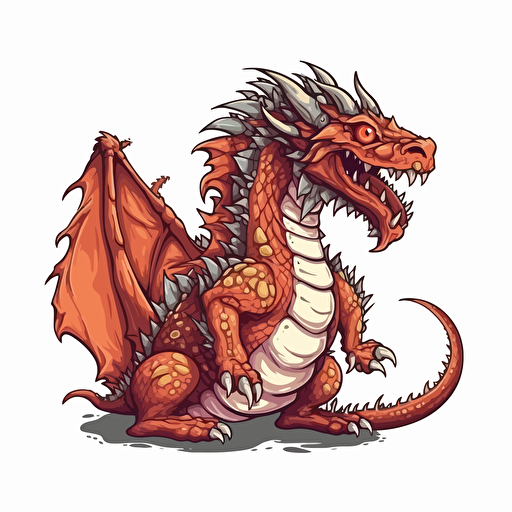 ferocious dragon, detailed, cartoon style, 2d clipart vector, creative and imaginative, hd, white background