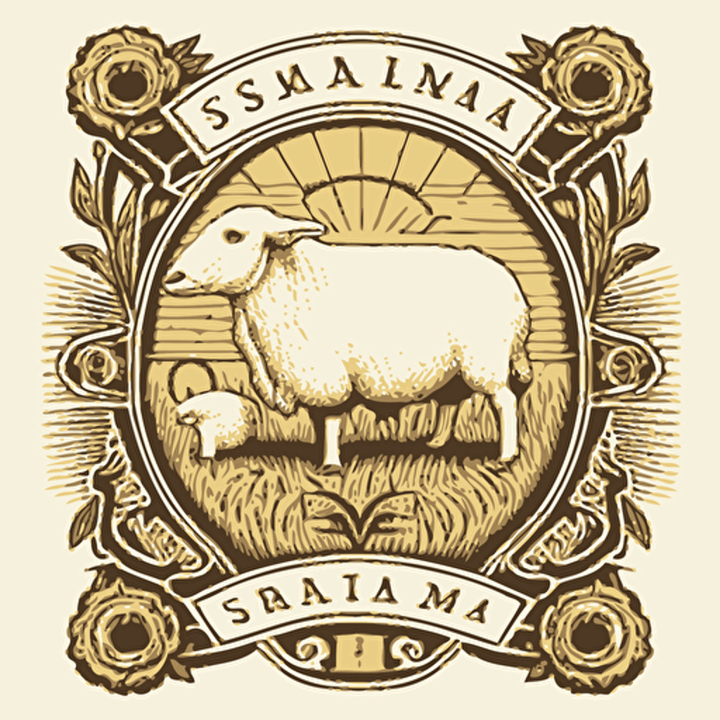 line drawing coat of arms, iowa barn, corn, sheep, Vector