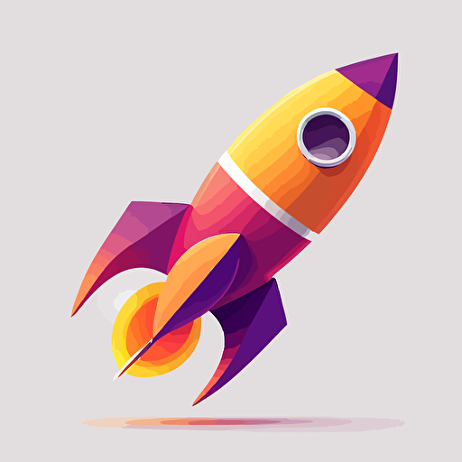 simple, iconic, flat, vector logo, long slender rocket with fins, purple and orange color