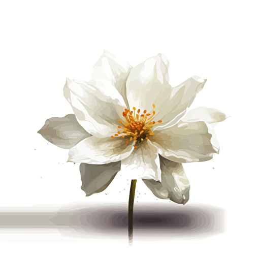 vector illustration style, one single white flower, high quality, white background,