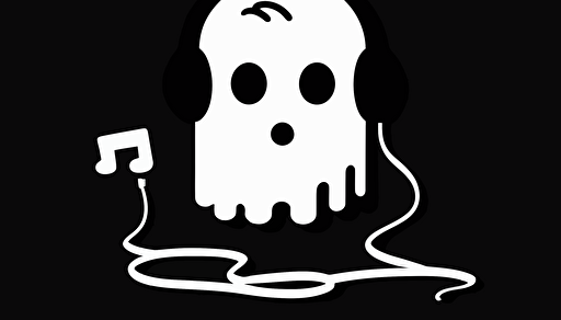 ghost with headphones vector icon, snapchat, black and white