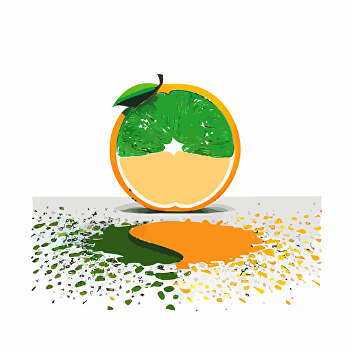 minimalist, orange fruit on the ground with half of a green lime in front, 2d, clean, illustration, vector, white background, cartoon, logo, clean
