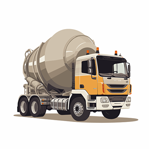 concrete mixer truck, high detailed, vector style, cartoon style, white background, profile view