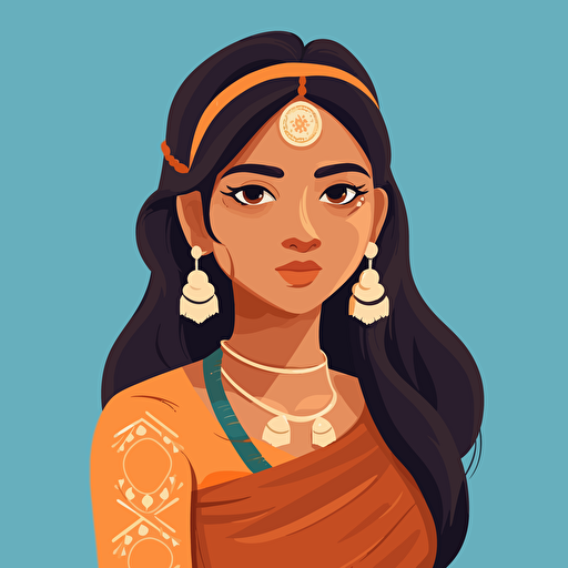 asian indian female, anime style flat vector illustration