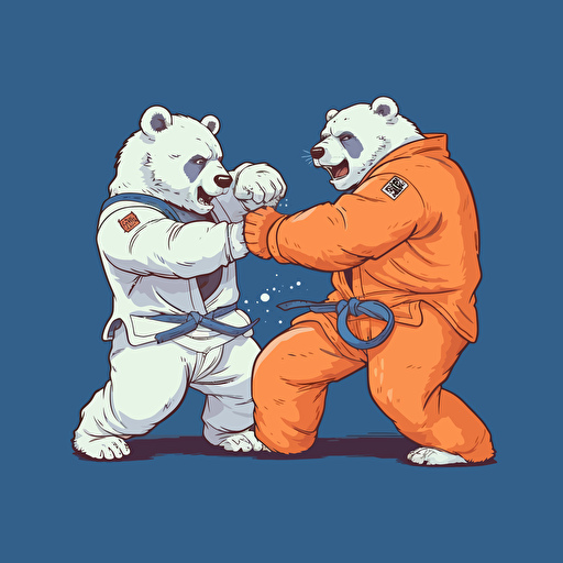 Bear smashing another bear in jiu jitsu, vector animation illustration, 4 colors limit, solid background, high resolution