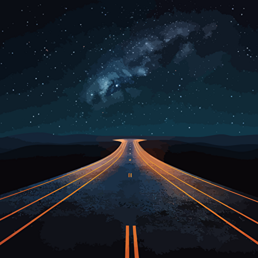 A picture of a road that symbolize future, service, learning, Vector Syle, dark background, blue, white, orange