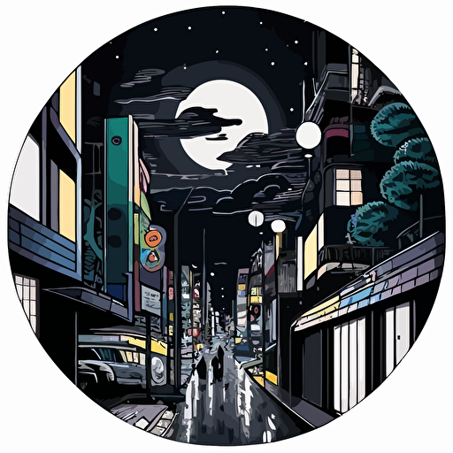 streets of tokyo midnight,Sticker , Intense, Dark and light colours, Digital Art, Contour, Vector, white background,Detailed