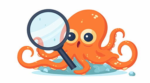 simplified flat art vector image of octopus on white background, magnifying glass