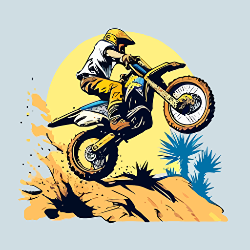a simple vector image of a guy on a dirt bike doing a wheelie, the guy does not have a helmet on and his hand is touching the ground, the picture is in Nintendo 64 style, no background