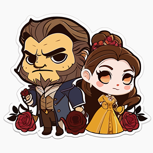 beauty and the beast chibi sticker style transparent background vector