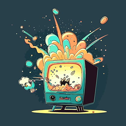 cartoon style vector, cute, a galaxy bursts out of a TV set