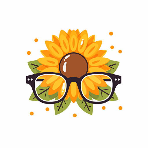 sunflower with glasses, flat vector icon, white background, simple