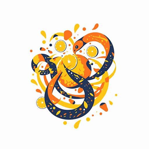 Design logo, explosion of lemons, with a snake in center, yellow and orange color palette, white background, universal, 4h, hd, vectoriel, ultra minimalist
