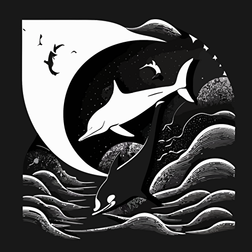 combine a pterodactyl and a dolphin. vector. black and white. detailed. style of paul rand.